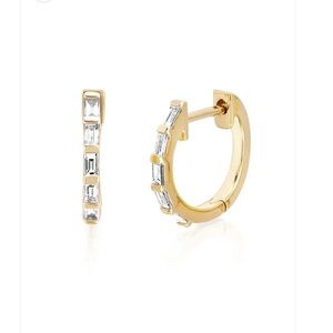 EF Collection Diamond Baguette Huggie Earrings in Yellow Gold